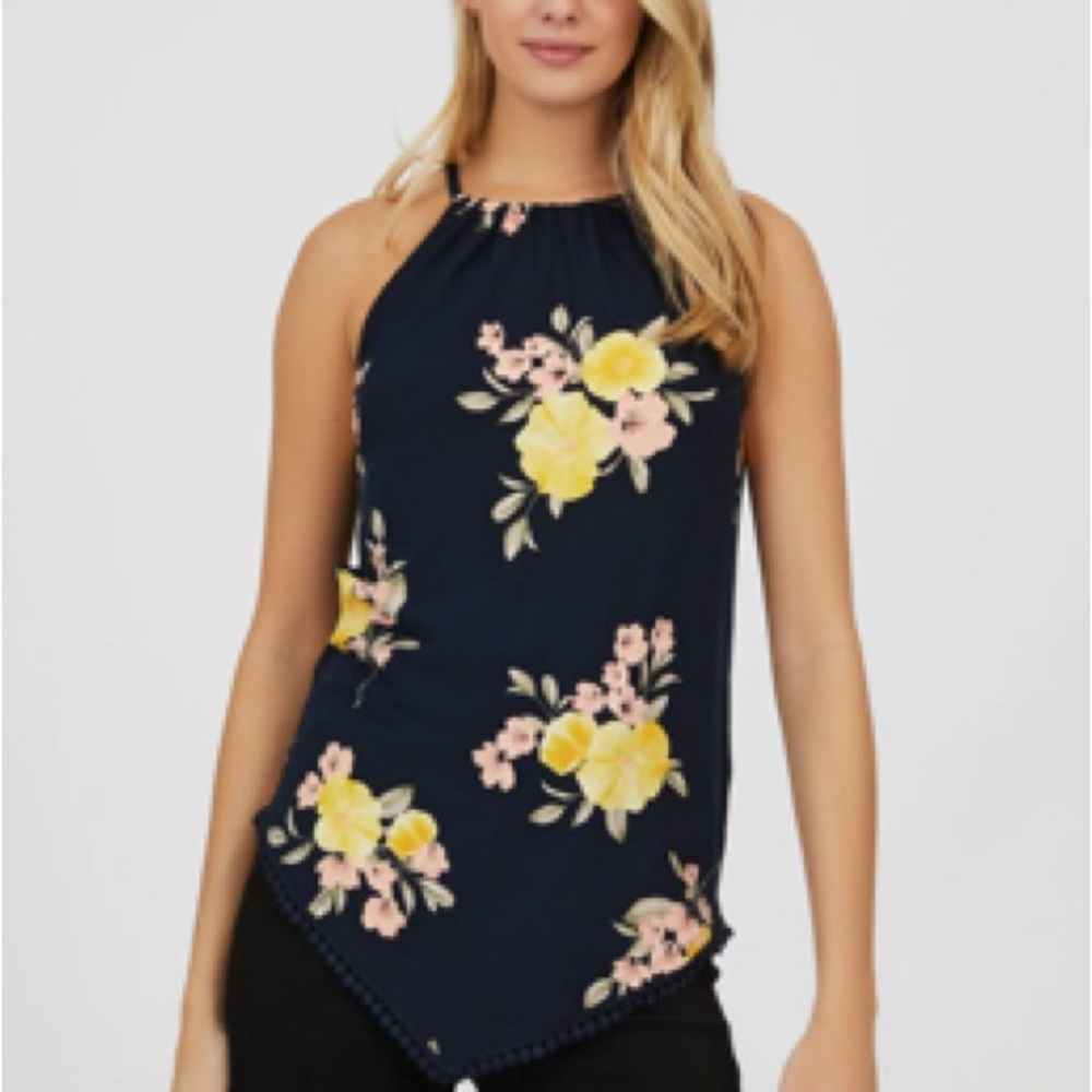 Sleeveless Crochet Trim Tropical Knit Halter Top